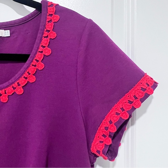 Vintage Boden Purple Ponte Knit Red Crochet-Trimmed Sheath Dress Size 10L - Picture 4 of 8